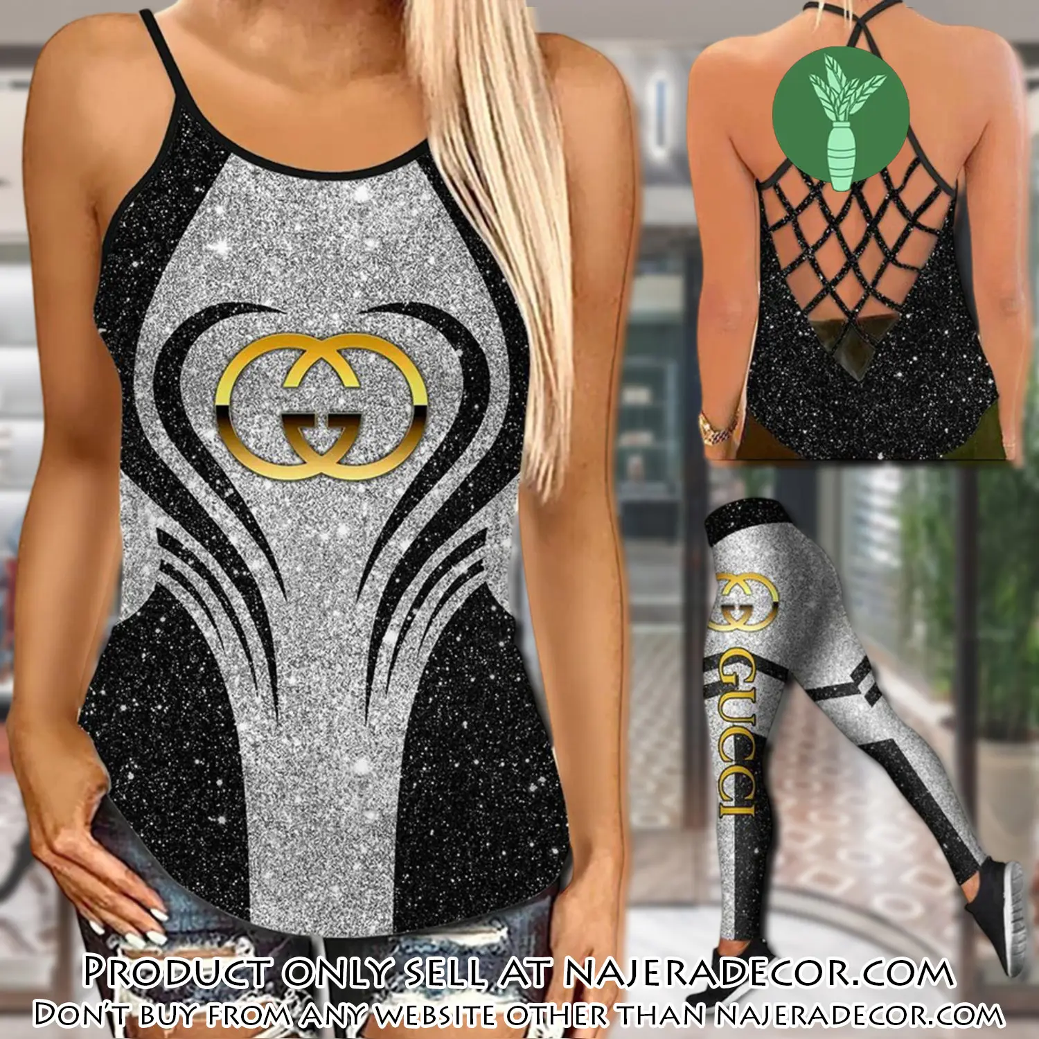 Gucci tank top leggings set luxury brand for women yoga gym qcf njr3007845